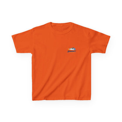 Kids Tee — 'Sharky' Fishing Logo Shirt (Front Pocket & Back Graphic)