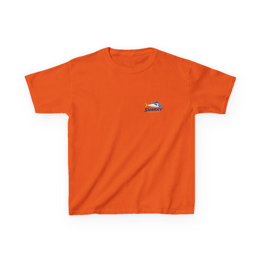Kids Tee — 'Sharky' Fishing Logo Shirt (Front Pocket & Back Graphic)