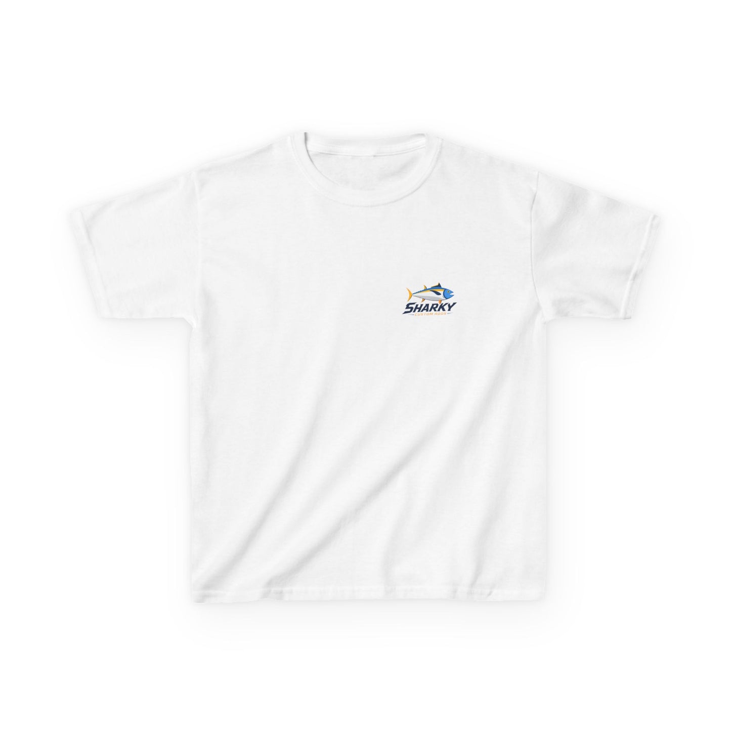 Kids Tee — 'Sharky' Fishing Logo Shirt (Front Pocket & Back Graphic)