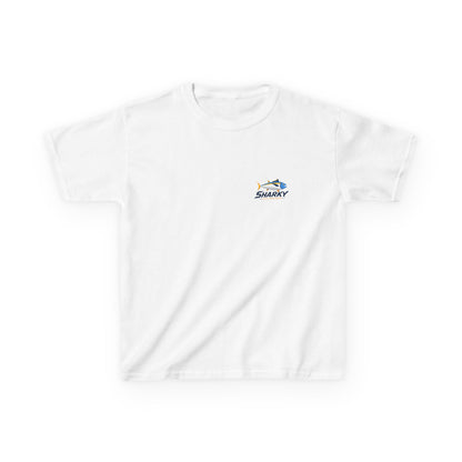 Kids Tee — 'Sharky' Fishing Logo Shirt (Front Pocket & Back Graphic)