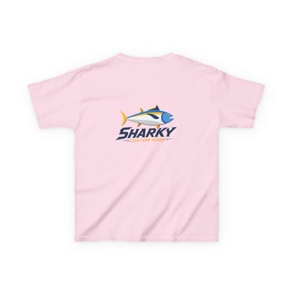 Kids Tee — 'Sharky' Fishing Logo Shirt (Front Pocket & Back Graphic)