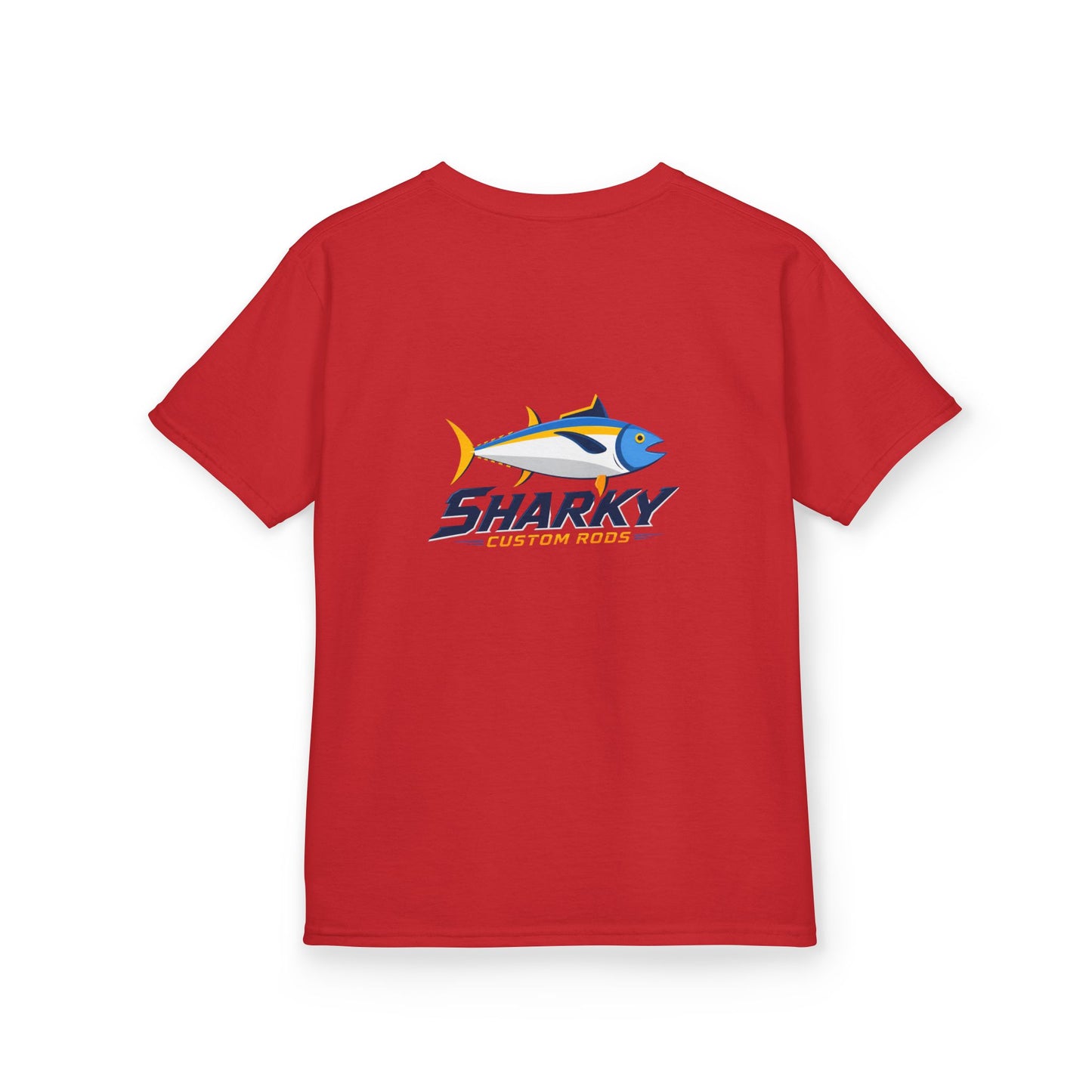 Kids Tee — 'Sharky' Fishing Logo Shirt (Front Pocket & Back Graphic)