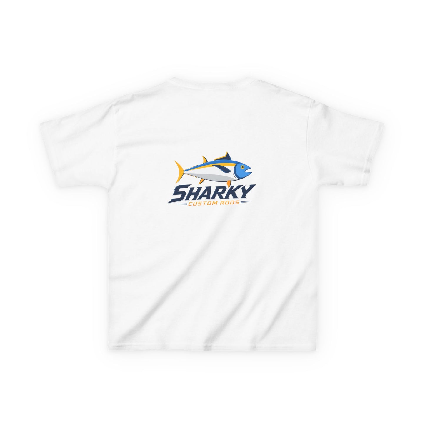Kids Tee — 'Sharky' Fishing Logo Shirt (Front Pocket & Back Graphic)