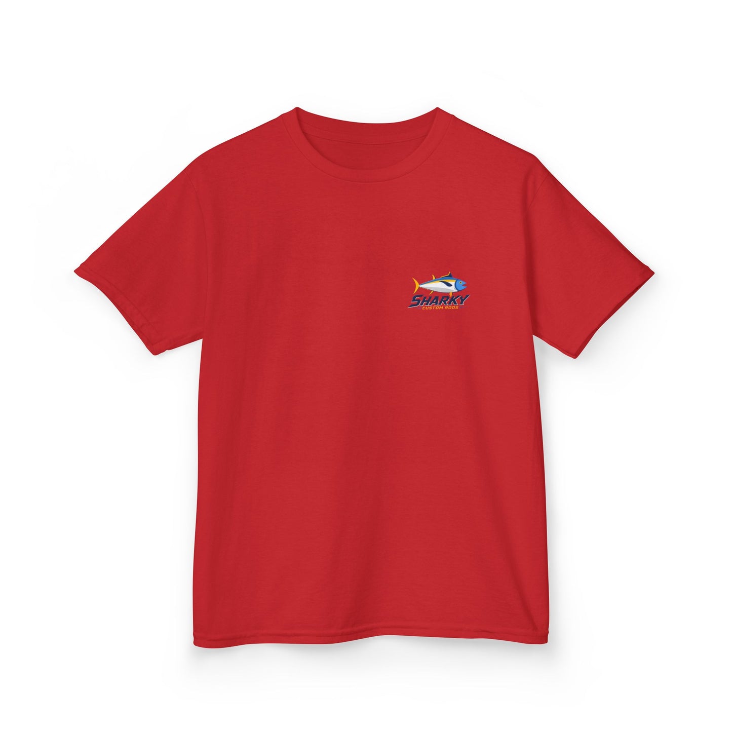 Kids Tee — 'Sharky' Fishing Logo Shirt (Front Pocket & Back Graphic)