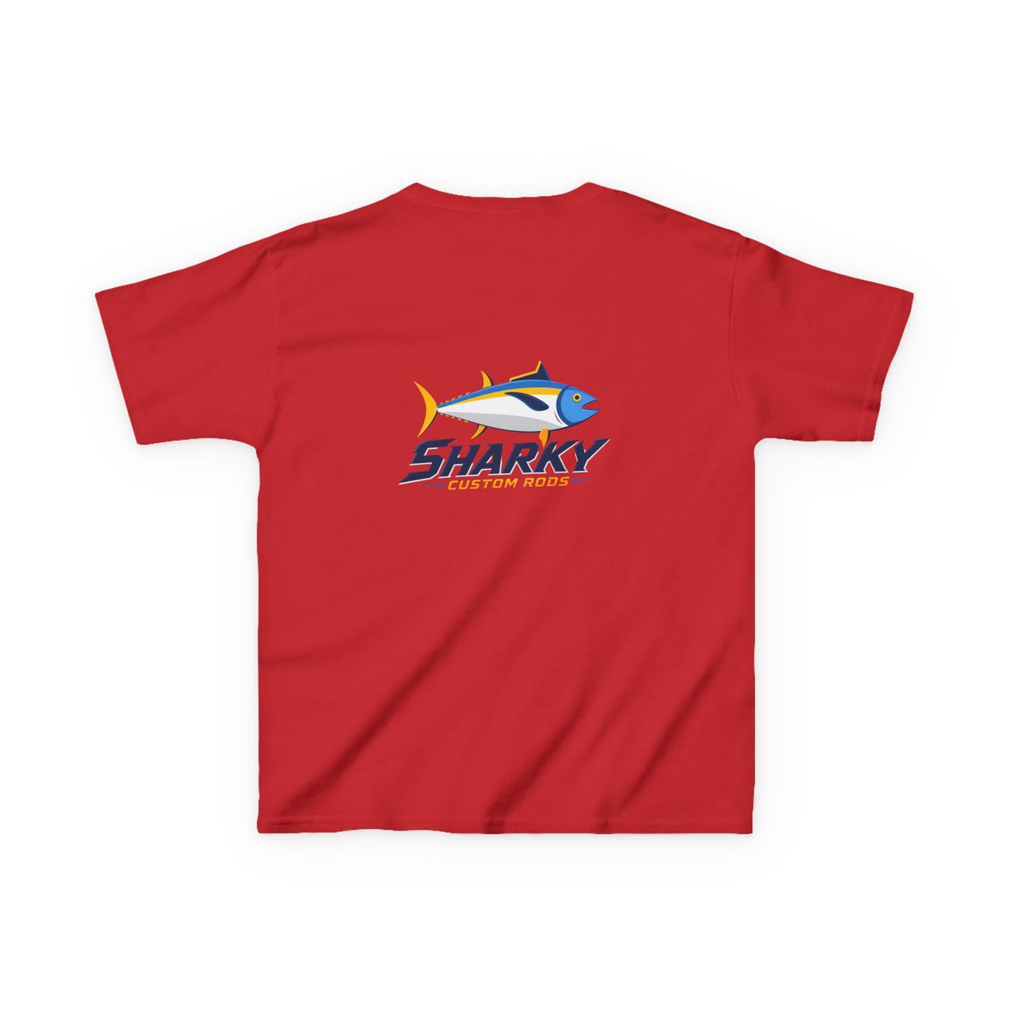 Kids Tee — 'Sharky' Fishing Logo Shirt (Front Pocket & Back Graphic)