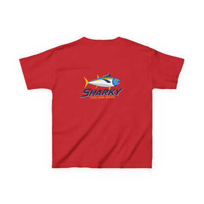 Kids Tee — 'Sharky' Fishing Logo Shirt (Front Pocket & Back Graphic)