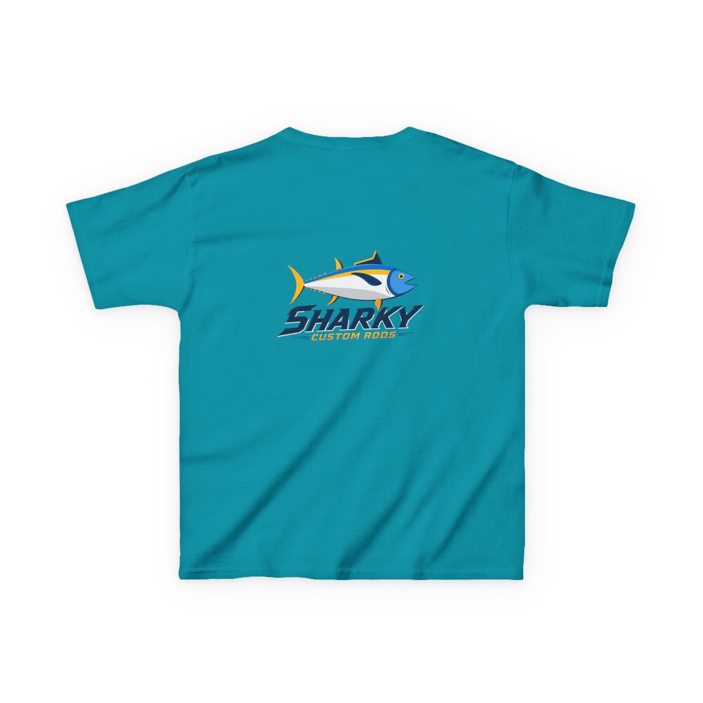 Kids Tee — 'Sharky' Fishing Logo Shirt (Front Pocket & Back Graphic)