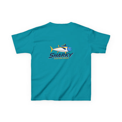 Kids Tee — 'Sharky' Fishing Logo Shirt (Front Pocket & Back Graphic)