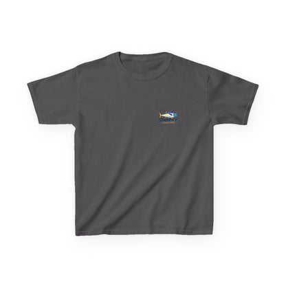 Kids Tee — 'Sharky' Fishing Logo Shirt (Front Pocket & Back Graphic)