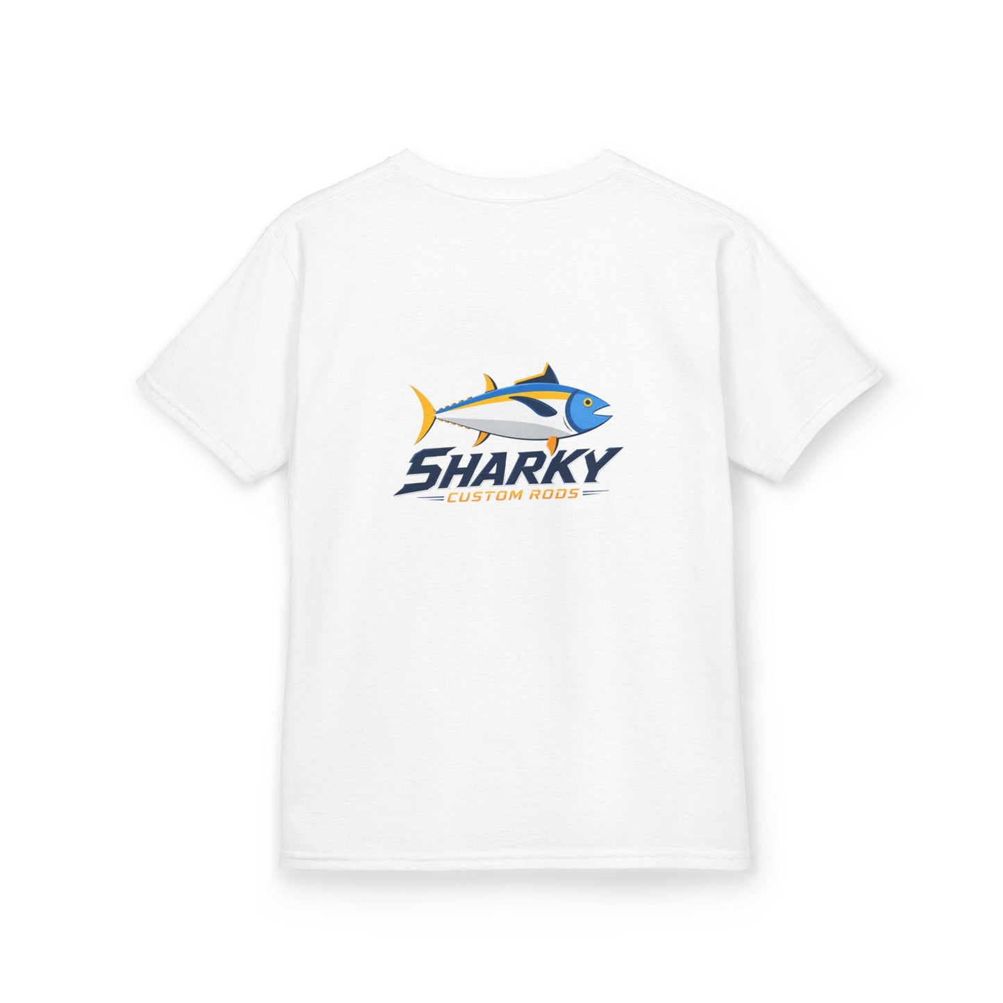Kids Tee — 'Sharky' Fishing Logo Shirt (Front Pocket & Back Graphic)