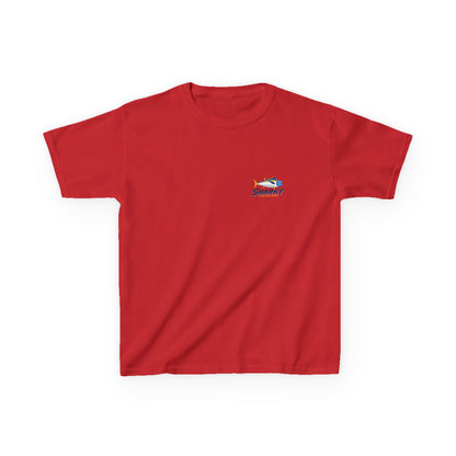 Kids Tee — 'Sharky' Fishing Logo Shirt (Front Pocket & Back Graphic)