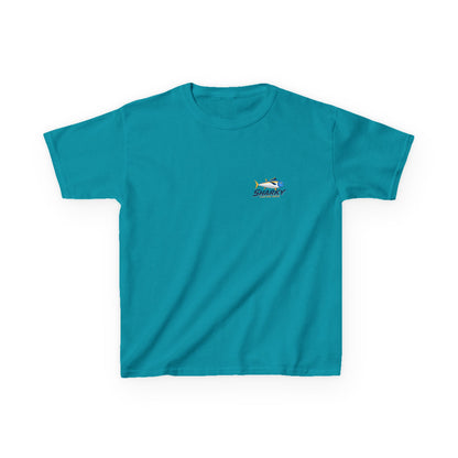 Kids Tee — 'Sharky' Fishing Logo Shirt (Front Pocket & Back Graphic)