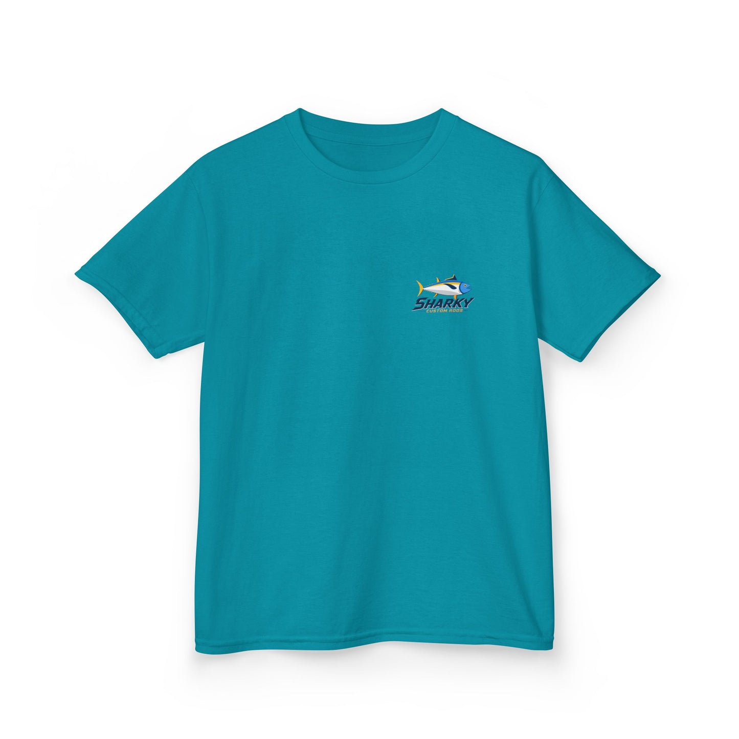 Kids Tee — 'Sharky' Fishing Logo Shirt (Front Pocket & Back Graphic)