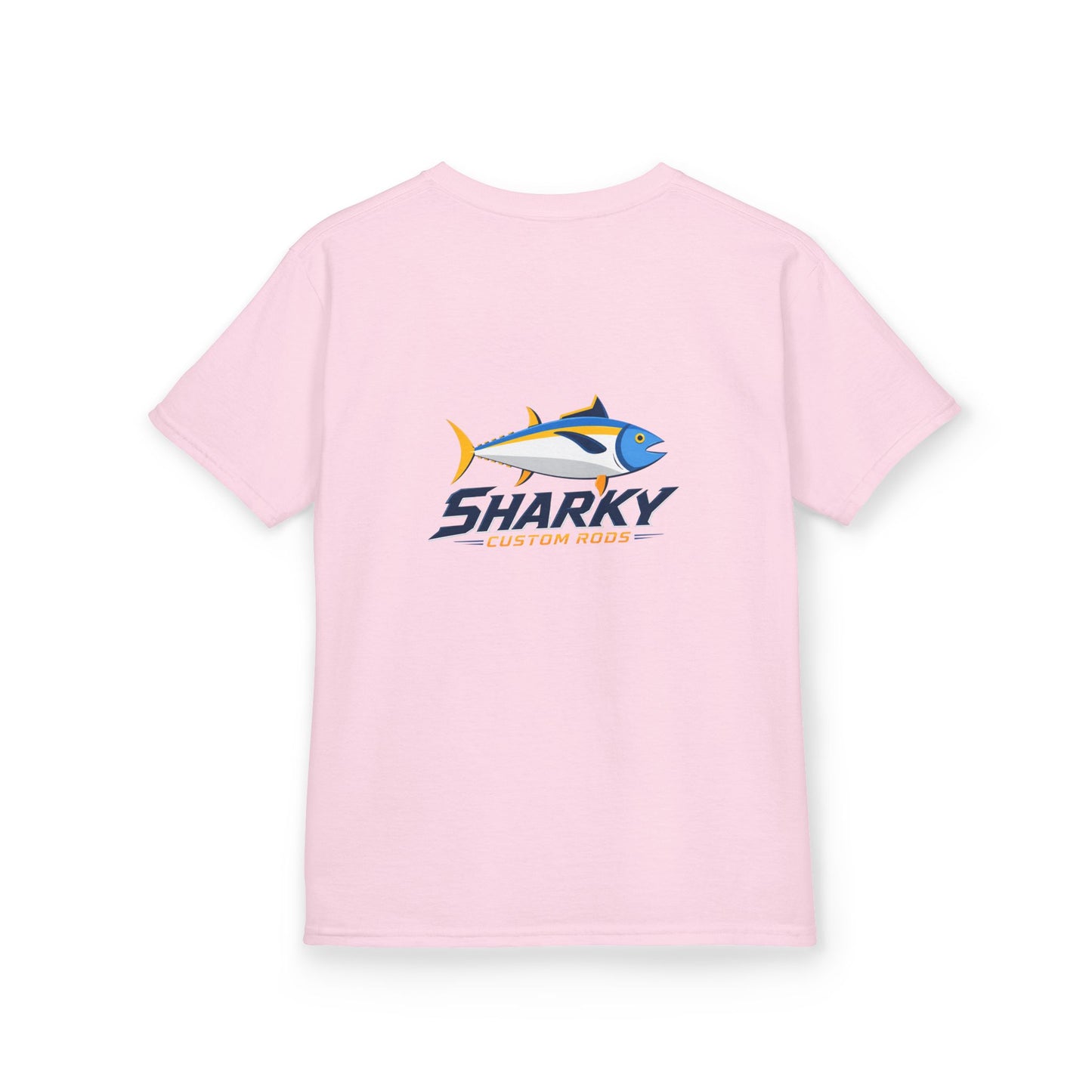 Kids Tee — 'Sharky' Fishing Logo Shirt (Front Pocket & Back Graphic)