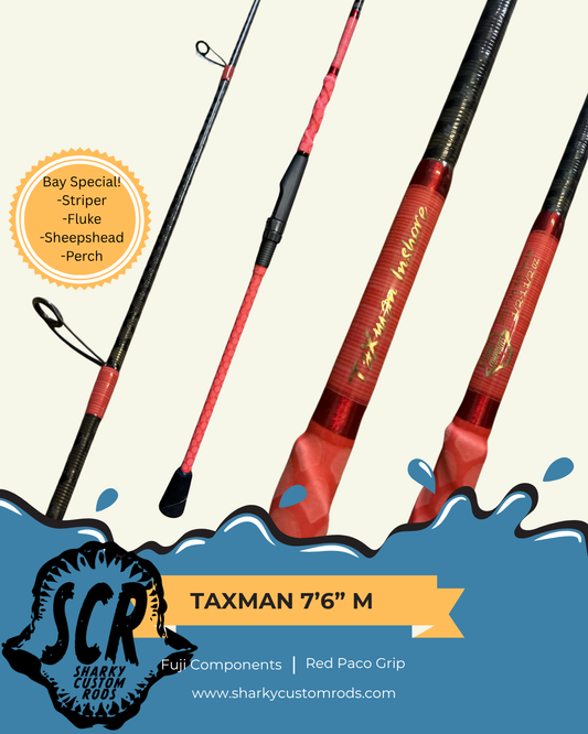 TaXman 7'6" M Red Paco, variegated red wraps